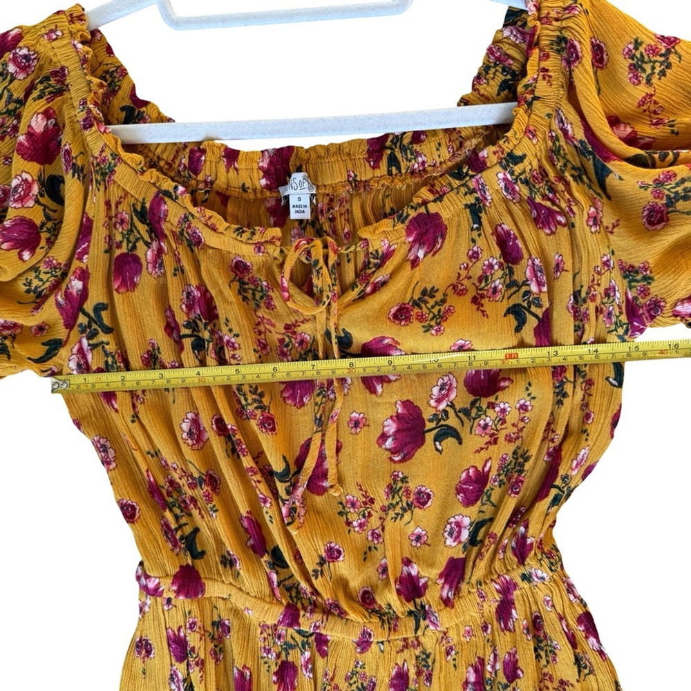 Patrons of Peace Mustard Floral Midi Dress Size S Cottagecore Boho Festival - Picture 8 of 12